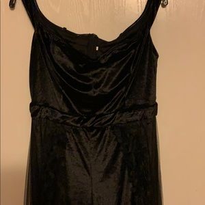 Ruffled Draped Velveteen Jumpsuit